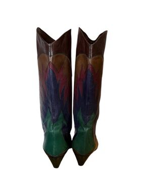 Vintage Leather Multi Color Point Toe Cowboy Boot